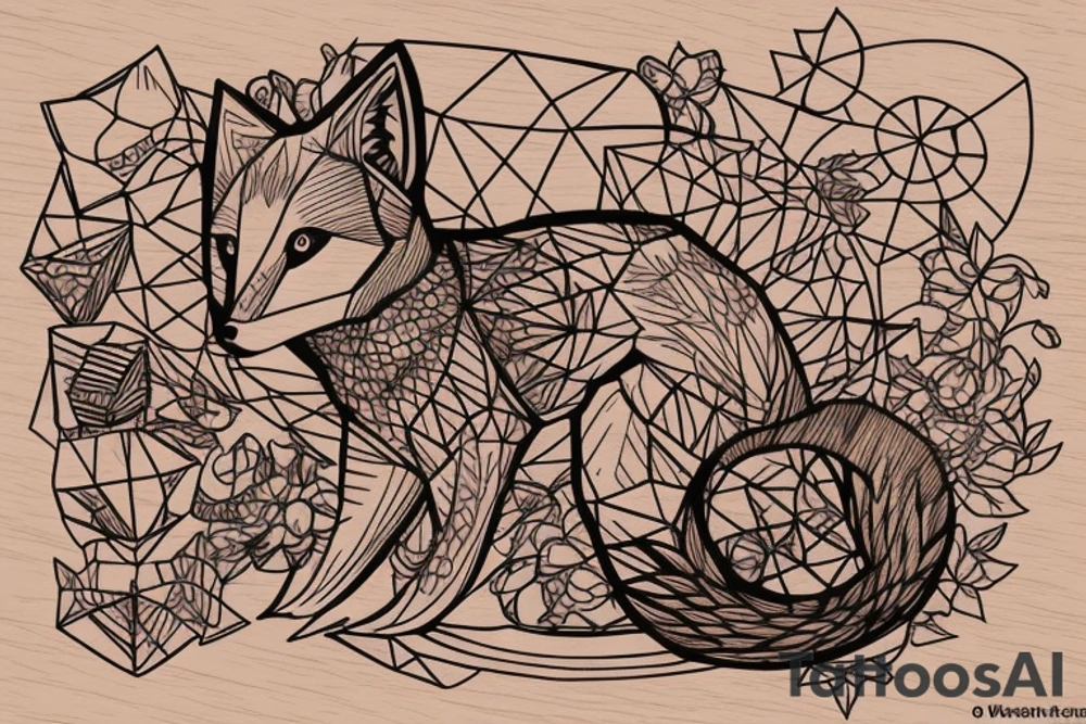 small fox sits in wooden cage and looking through it tattoo idea