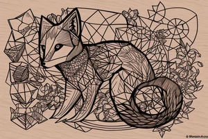 small fox sits in wooden cage and looking through it tattoo idea