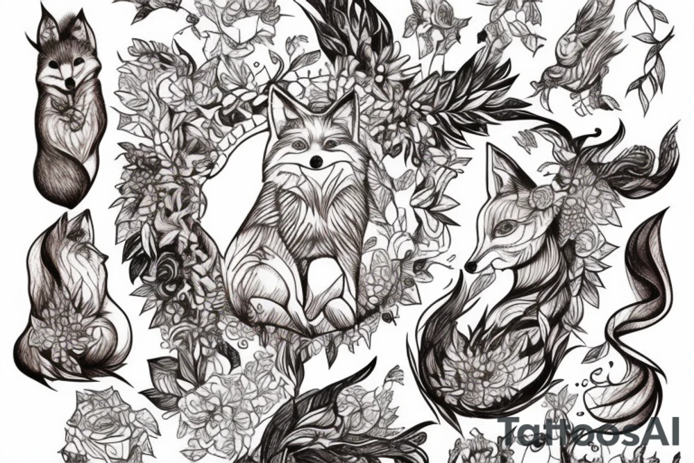 small fox sits in wooden cage and looking through it tattoo idea