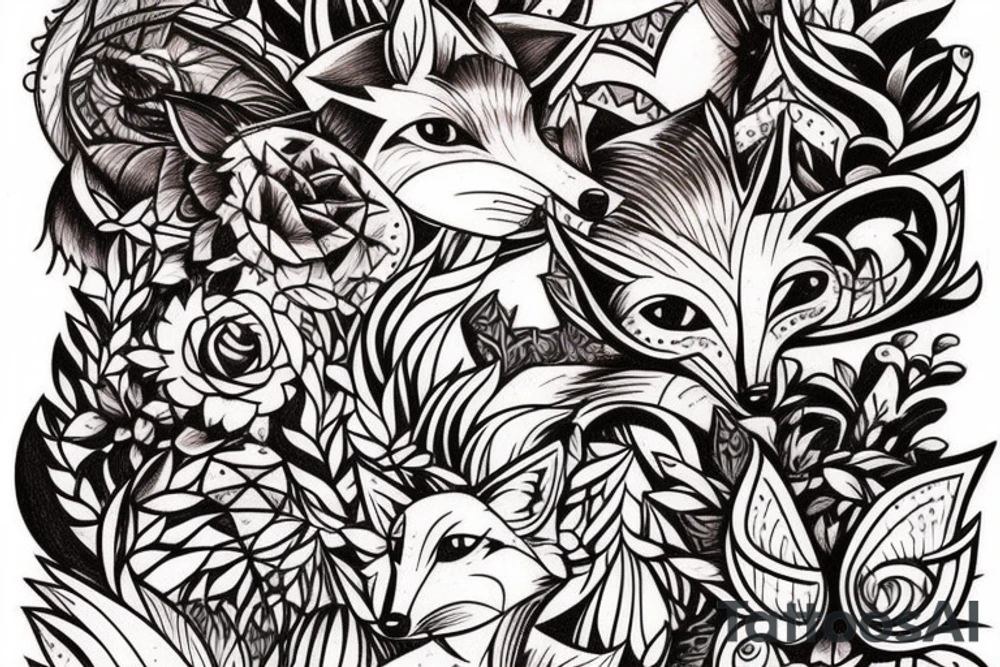small fox sits in wooden cage and looking through it tattoo idea