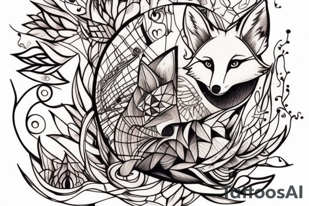 small fox sits in wooden cage and looking through it tattoo idea