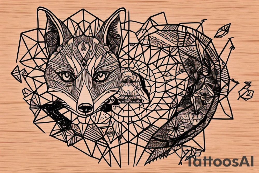 small fox sits in wooden cage tattoo idea