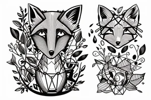 small fox sits in wooden cage tattoo idea