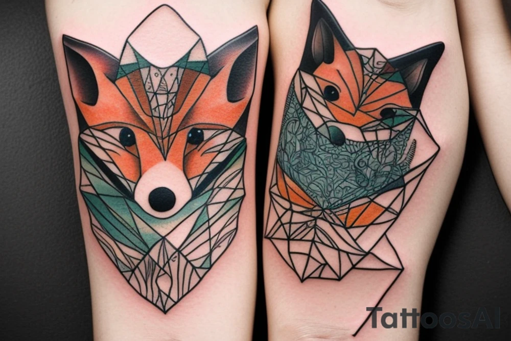 small fox sits in wooden cage tattoo idea