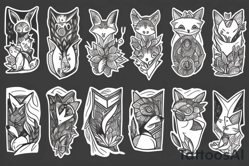 A small fox sits in a cage, poking its head through the bars, and looks into the distance tattoo idea