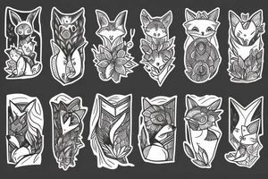 A small fox sits in a cage, poking its head through the bars, and looks into the distance tattoo idea