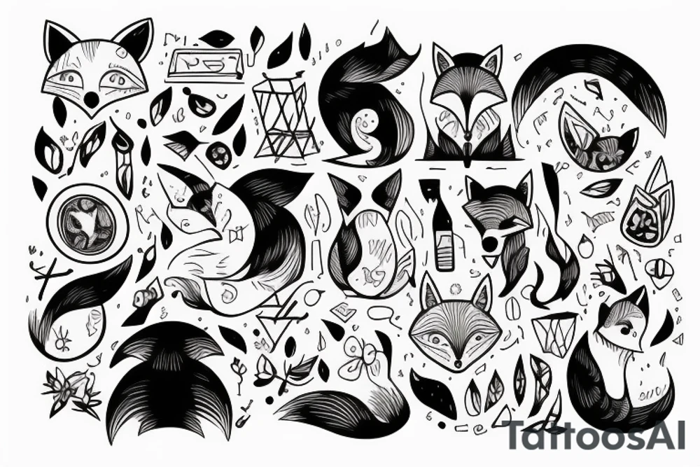 A small fox sits in a cage, poking its head through the bars, and looks into the distance tattoo idea