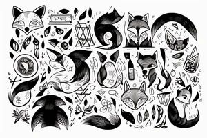 A small fox sits in a cage, poking its head through the bars, and looks into the distance tattoo idea