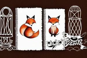 A small fox sits in a cage, poking its head through the bars, and looks into the distance tattoo idea