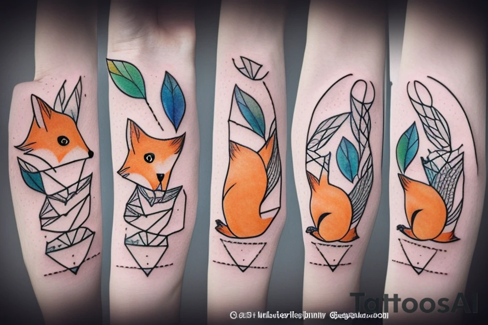 A small fox sits in a cage, poking its head through the bars, and looks into the distance tattoo idea