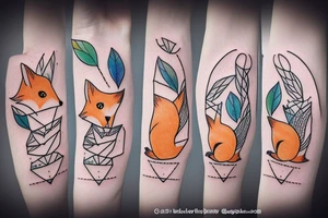 A small fox sits in a cage, poking its head through the bars, and looks into the distance tattoo idea