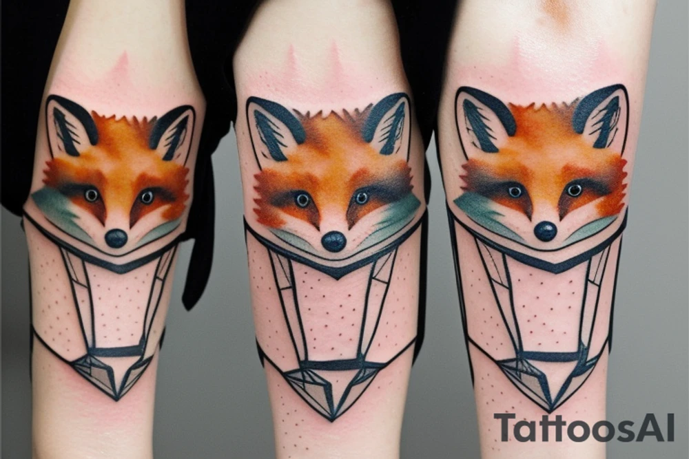 A small fox sits in a cage, poking its head through the bars, and looks into the distance tattoo idea