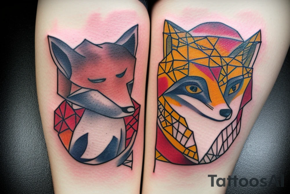 A small fox sits in a cage, poking its head through the bars, and looks into the distance tattoo idea