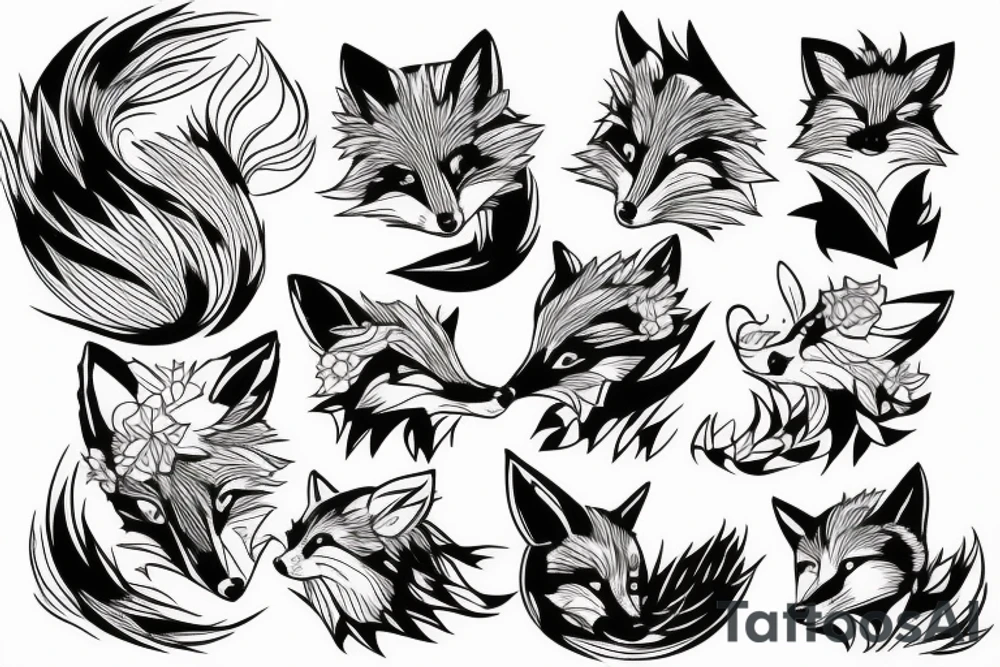 A small fox sits in a cage, poking its head through the bars, and looks into the distance tattoo idea