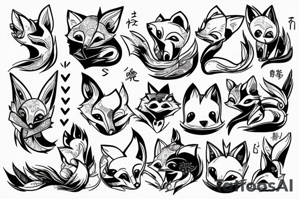 A small fox sits in a cage, poking its head through the bars, and looks into the distance tattoo idea