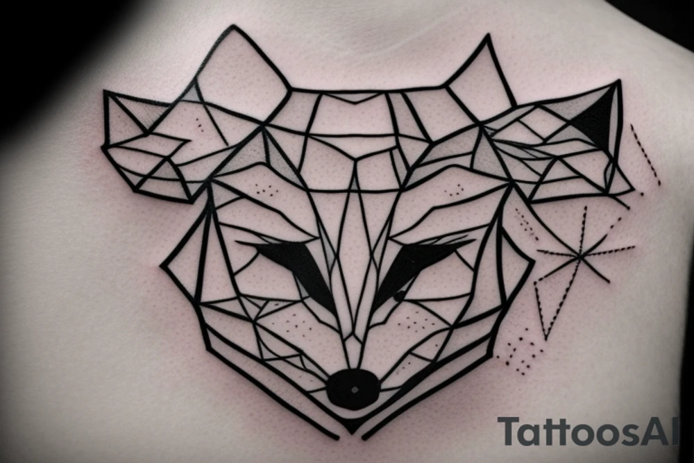 A small fox sits in a cage, poking its head through the bars, and looks into the distance tattoo idea