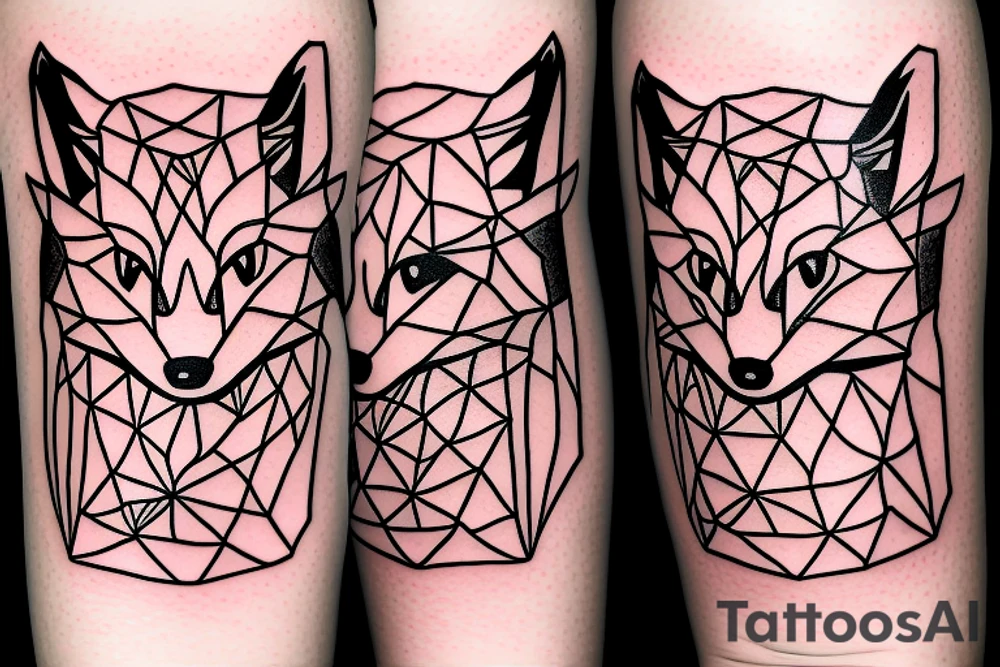 A small fox sits in a cage, poking its head through the bars, and looks into the distance tattoo idea