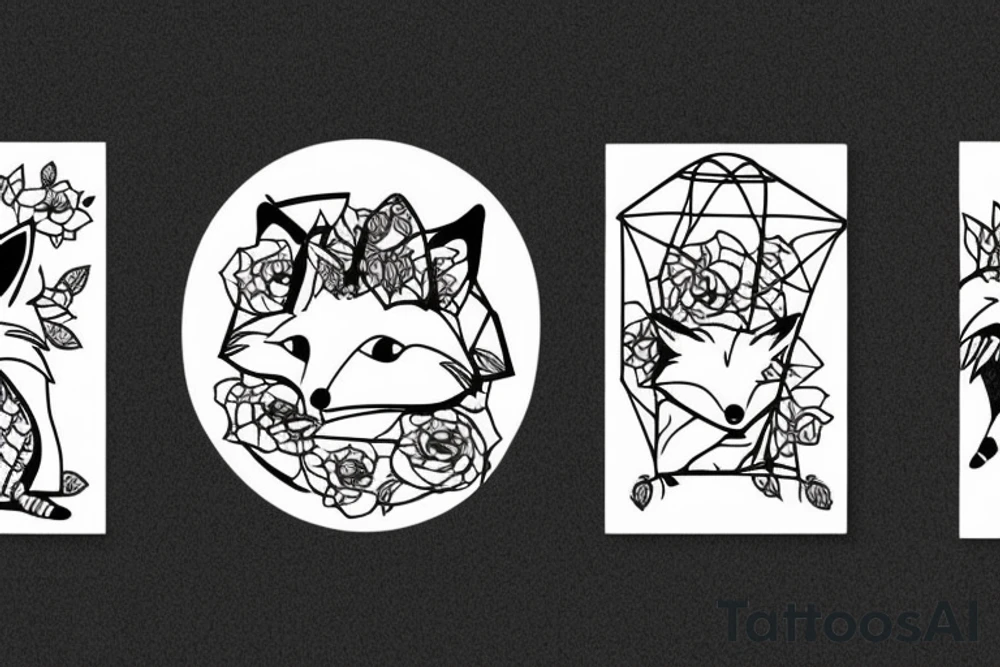 A small fox sits in a cage, poking its head through the bars, and looks into the distance tattoo idea