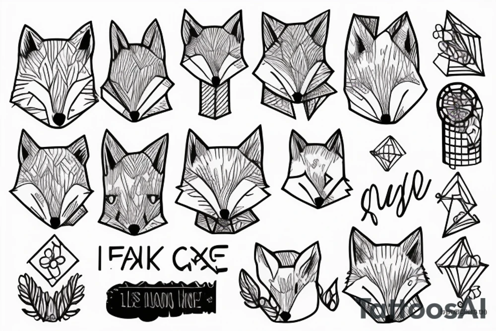 A small fox sits in a cage, poking its head through the bars, and looks into the distance tattoo idea