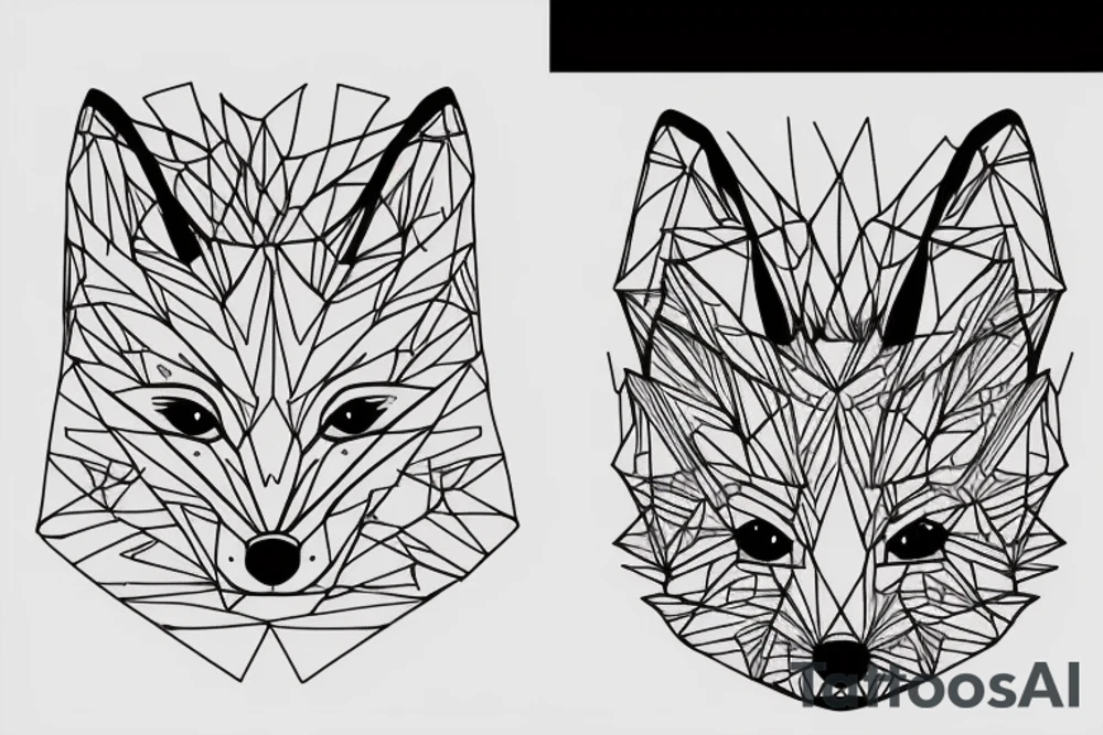 A small fox sits in a cage, poking its head through the bars, and looks into the distance tattoo idea
