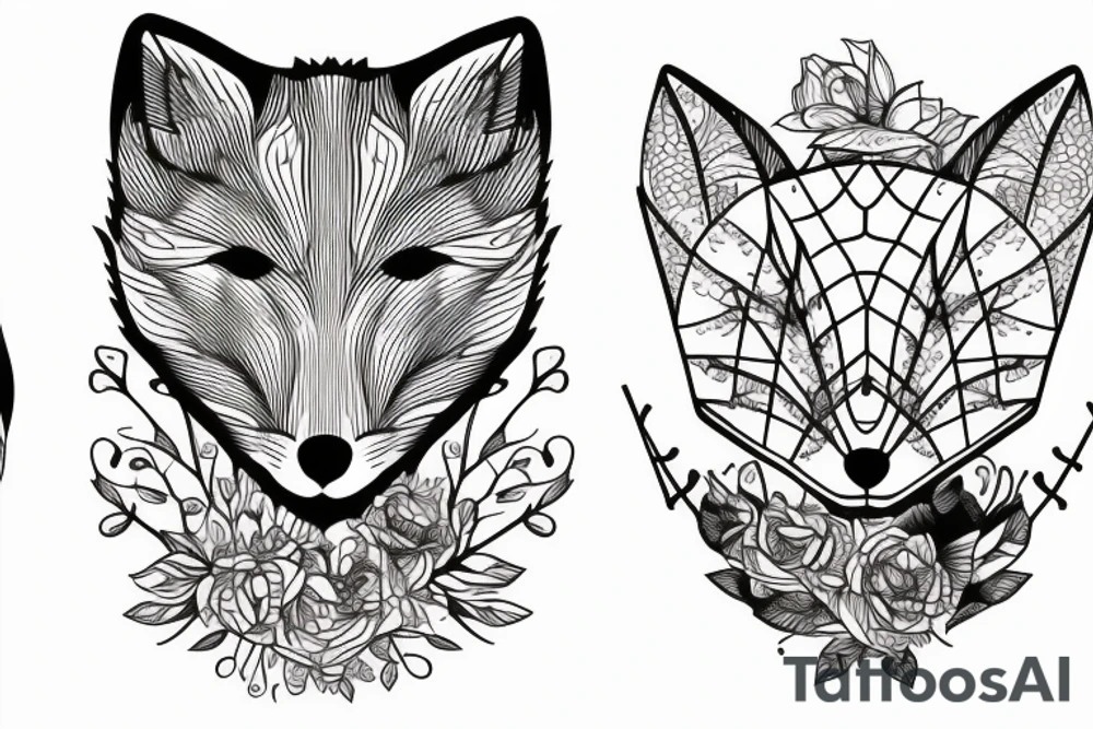A small fox sits in a cage, poking its head through the bars, and looks into the distance tattoo idea