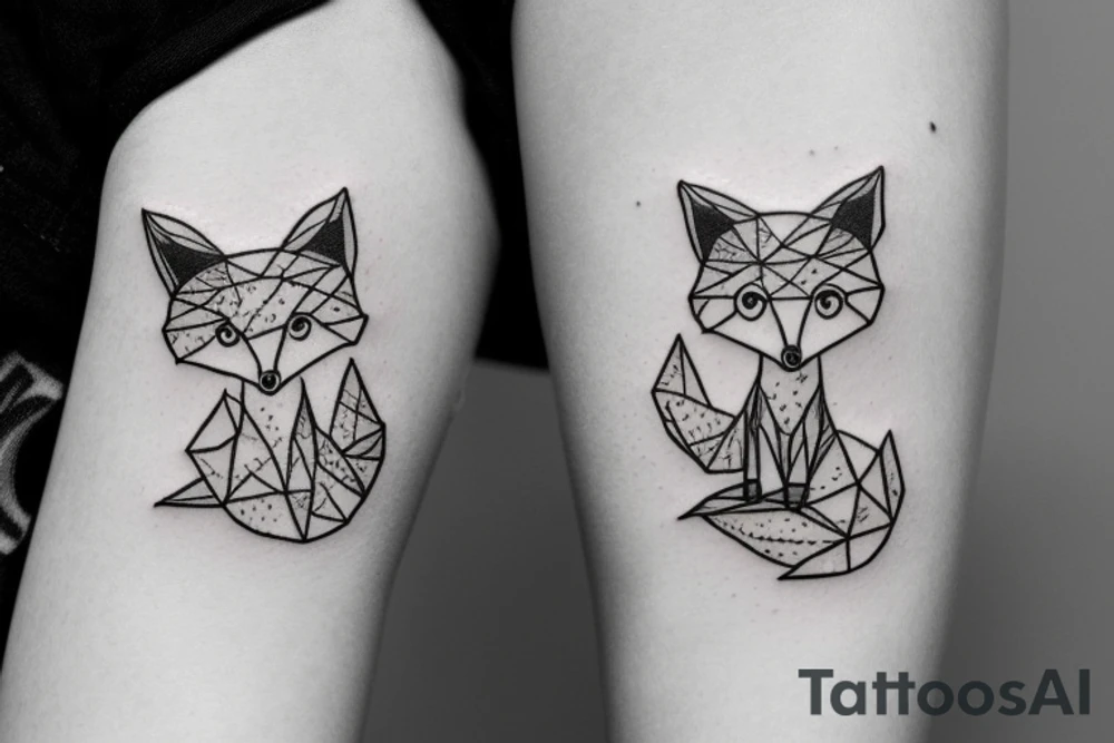 A small fox sits in a cage, poking its head through the bars, and looks into the distance tattoo idea