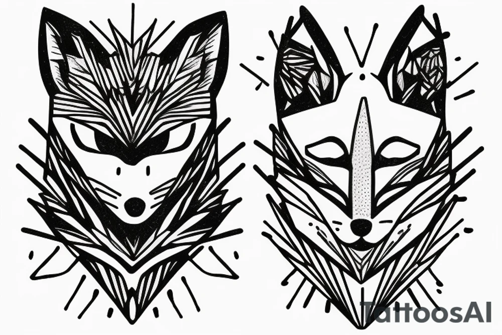 A small fox sits in a cage, poking its head through the bars, and looks into the distance tattoo idea