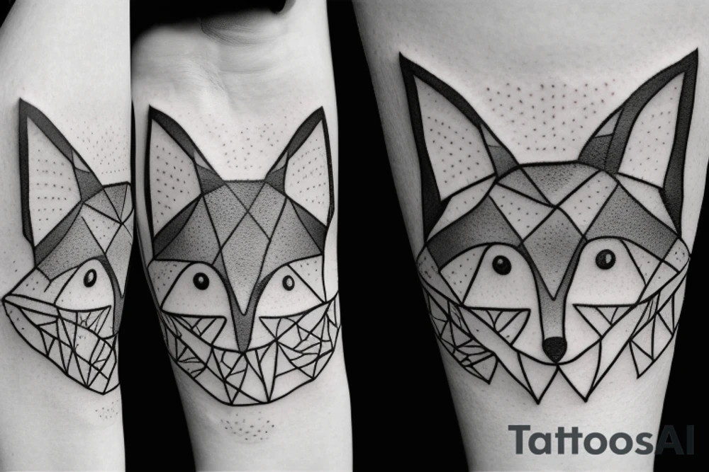 A small fox sits in a cage, poking its head through the bars, and looks into the distance tattoo idea