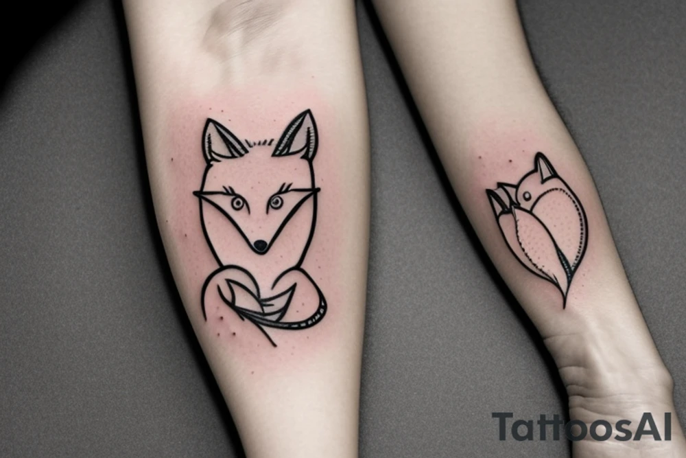 A small fox sits in a cage, poking its head through the bars, and looks into the distance tattoo idea