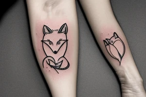 A small fox sits in a cage, poking its head through the bars, and looks into the distance tattoo idea