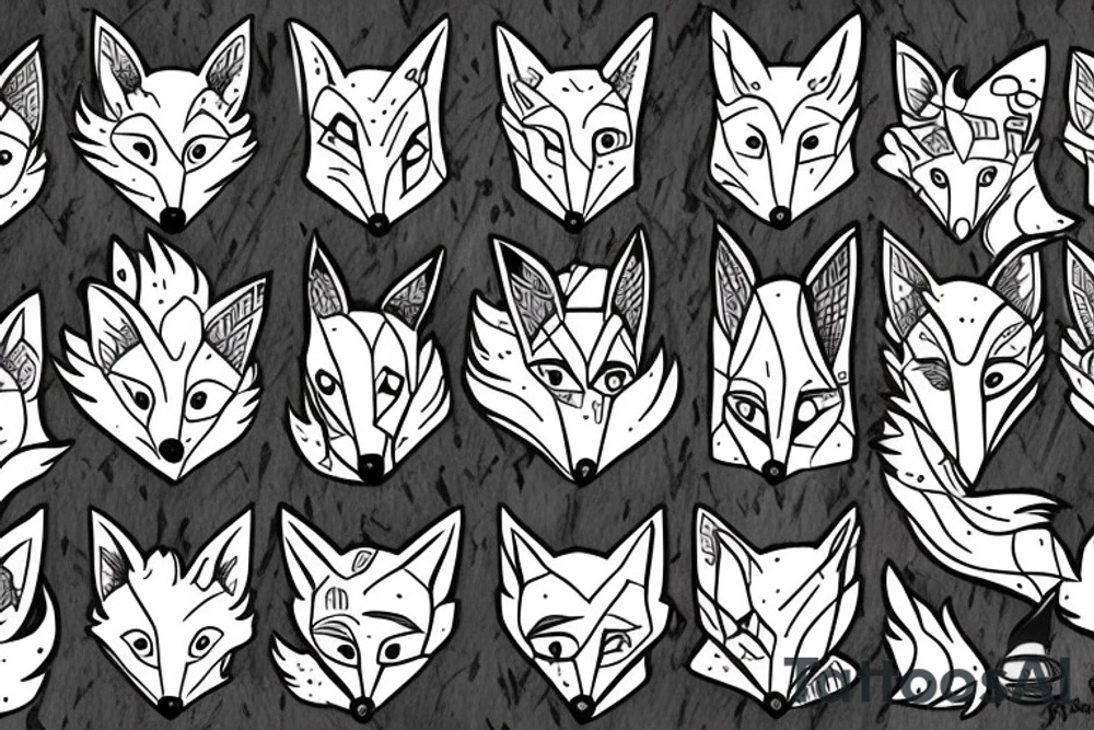 A small fox sits in a cage, poking its head through the bars, and looks into the distance tattoo idea
