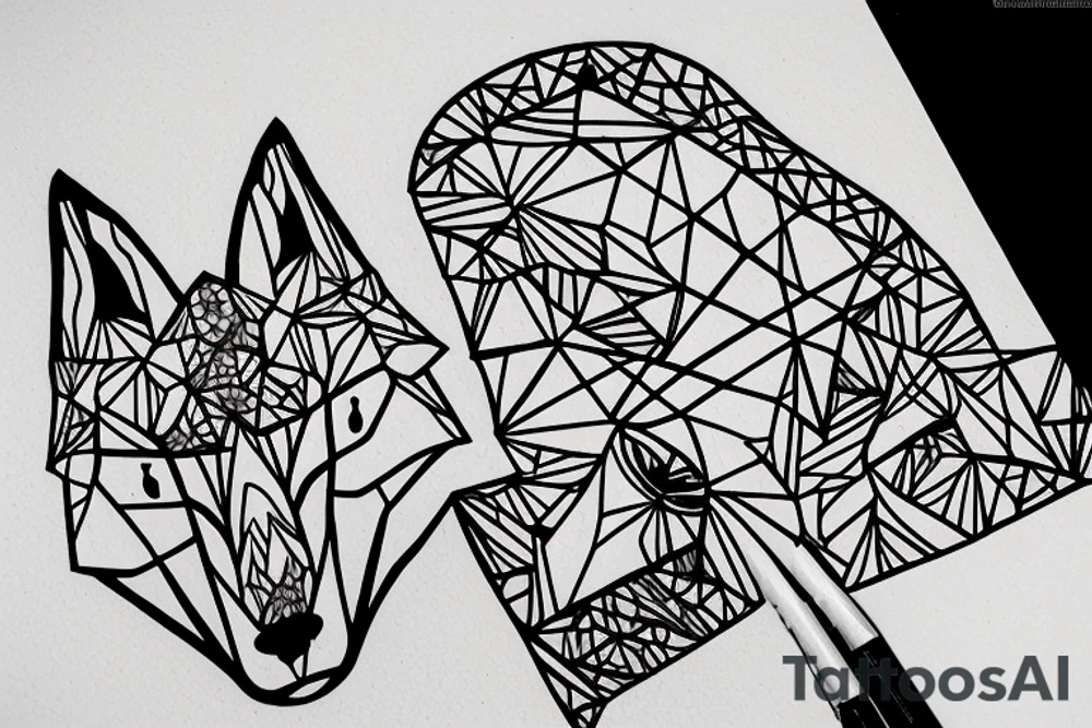 A small fox sits in a cage, poking its head through the bars, and looks into the distance tattoo idea