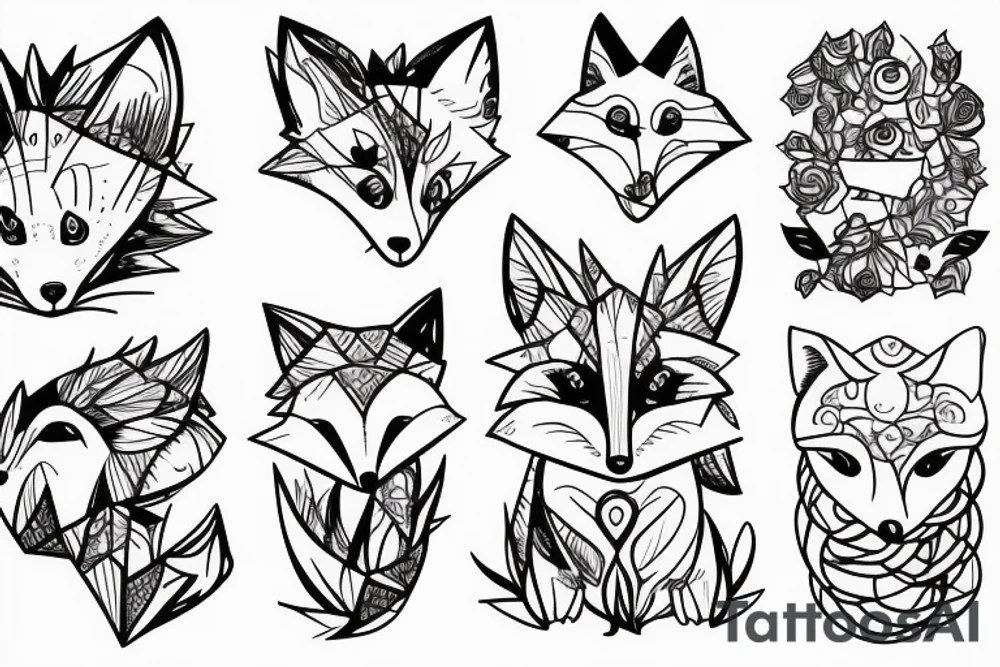 A small fox sits in a cage, poking its head through the bars, and looks into the distance tattoo idea