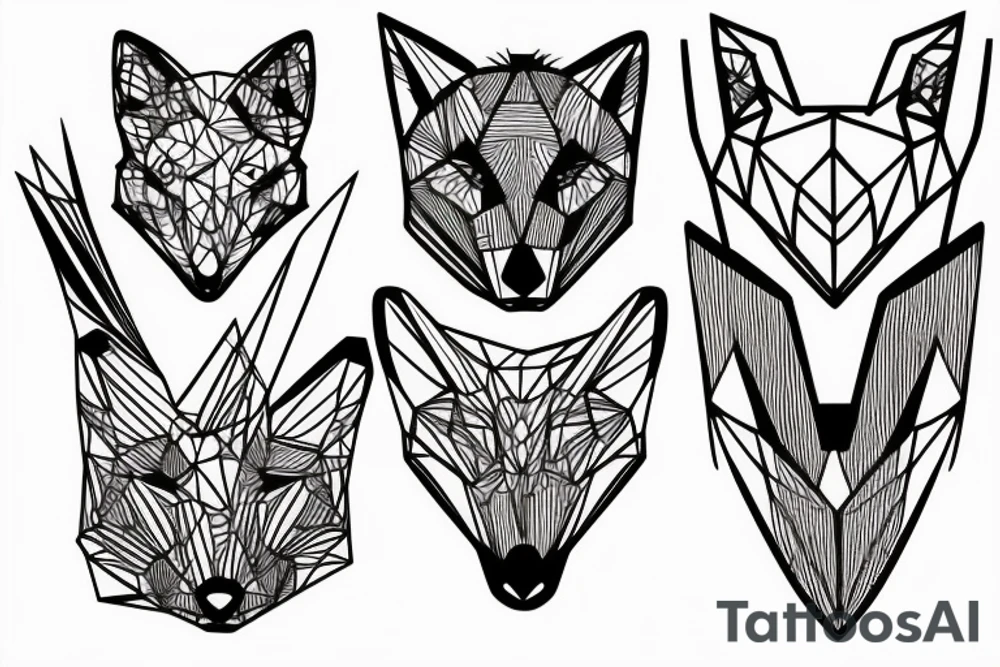 A small fox sits in a cage, poking its head through the bars, and looks into the distance tattoo idea