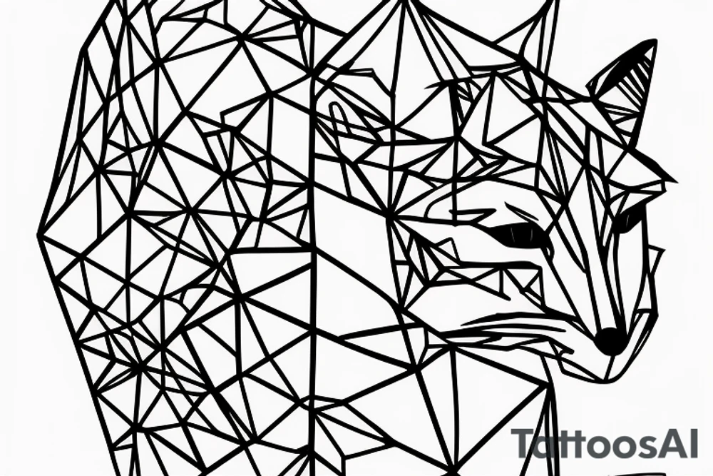 A small fox sits in a cage, poking its head through the bars, and looks into the distance tattoo idea