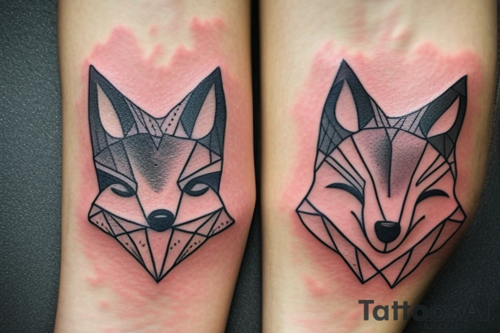 A small fox sits in a cage, poking its head through the bars, and looks into the distance tattoo idea