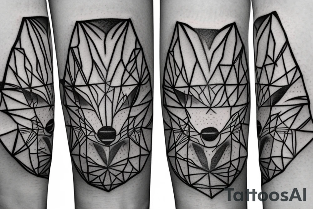A small fox sits in a cage, poking its head through the bars, and looks into the distance tattoo idea