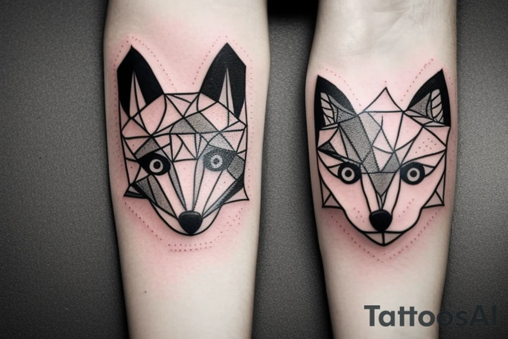 A small fox sits in a cage, poking its head through the bars, and looks into the distance tattoo idea