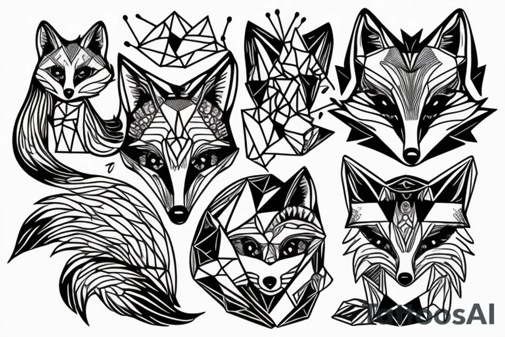 A small fox sits in a cage, poking its head through the bars, and looks into the distance tattoo idea