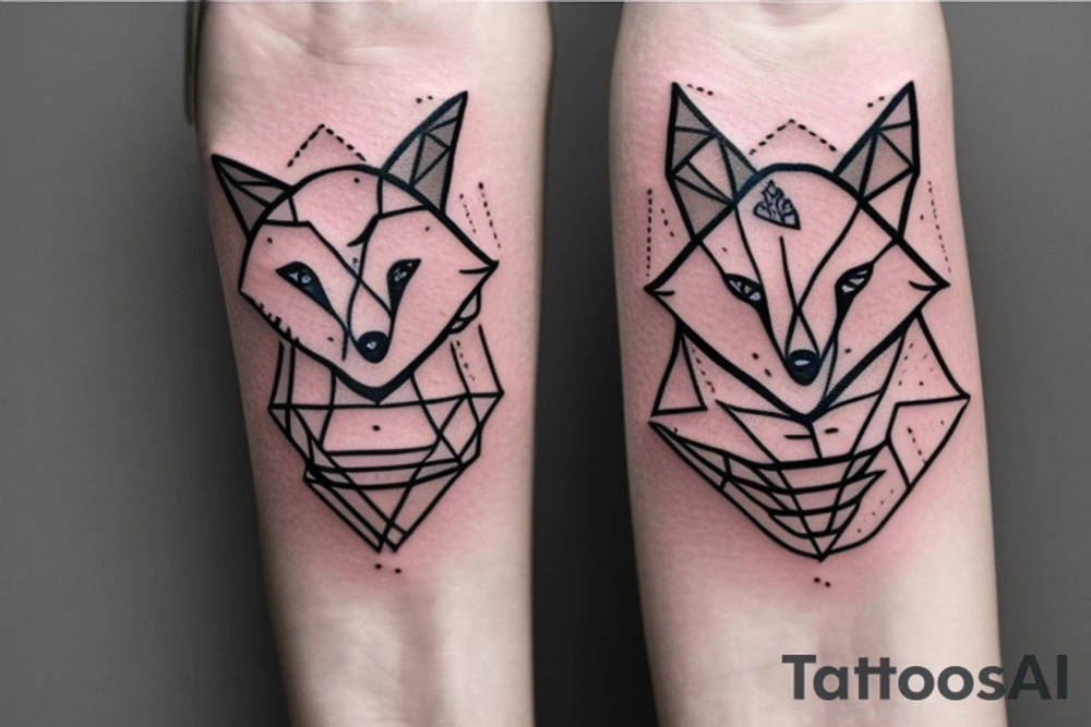 A small fox sits in a cage, poking its head through the bars, and looks into the distance tattoo idea