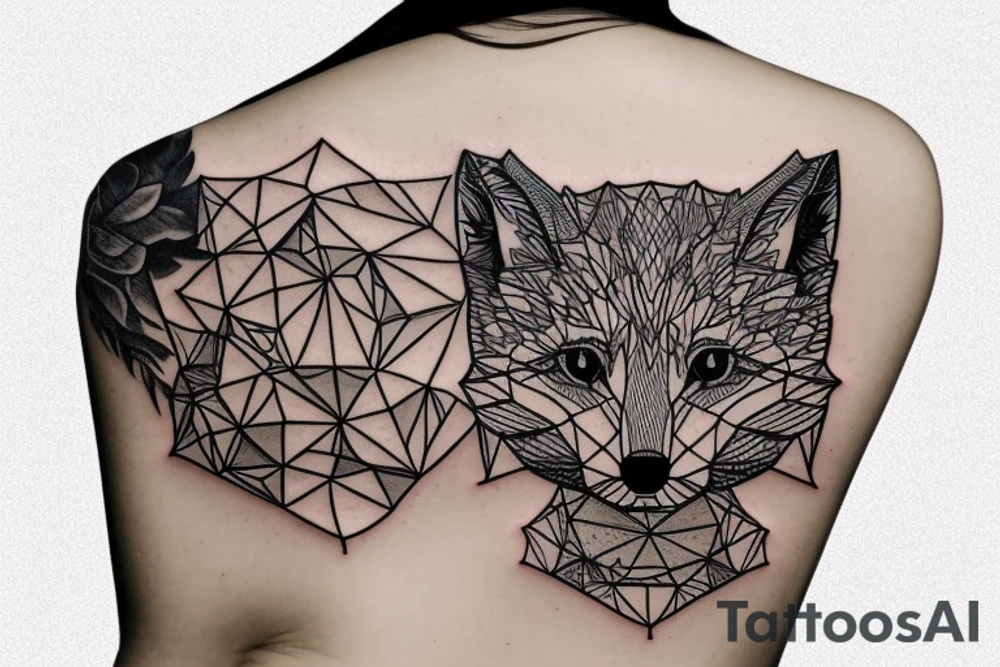 A small fox sits in a cage, poking its head through the bars, and looks into the distance tattoo idea