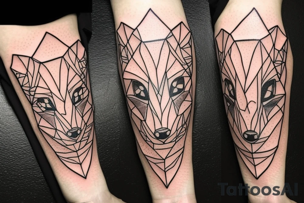 A small fox sits in a cage, poking its head through the bars, and looks into the distance tattoo idea