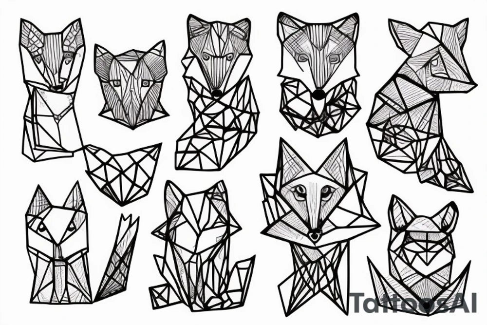 A small fox sits in a cage, poking its head through the bars, and looks into the distance tattoo idea