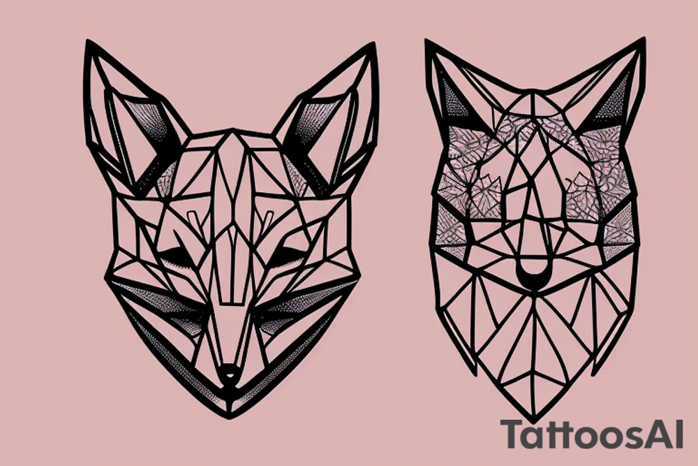 A small fox sits in a cage, poking its head through the bars, and looks into the distance tattoo idea