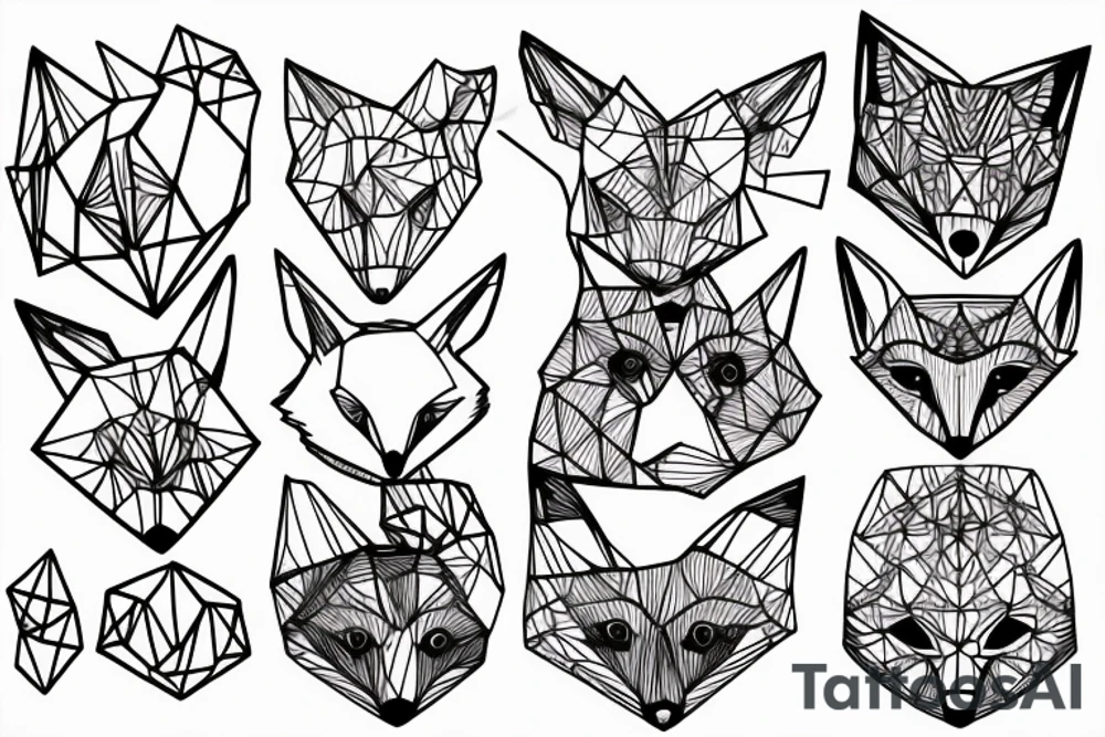 A small fox sits in a cage, poking its head through the bars, and looks into the distance tattoo idea