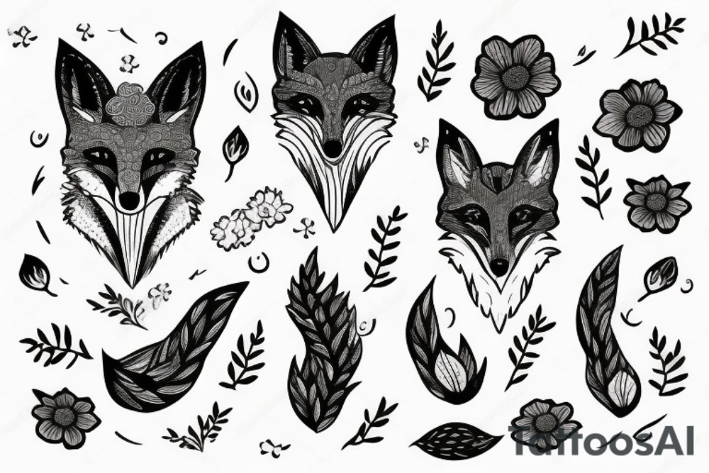 fox with flower tattoo idea