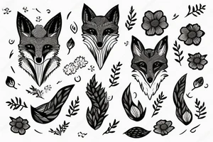 fox with flower tattoo idea