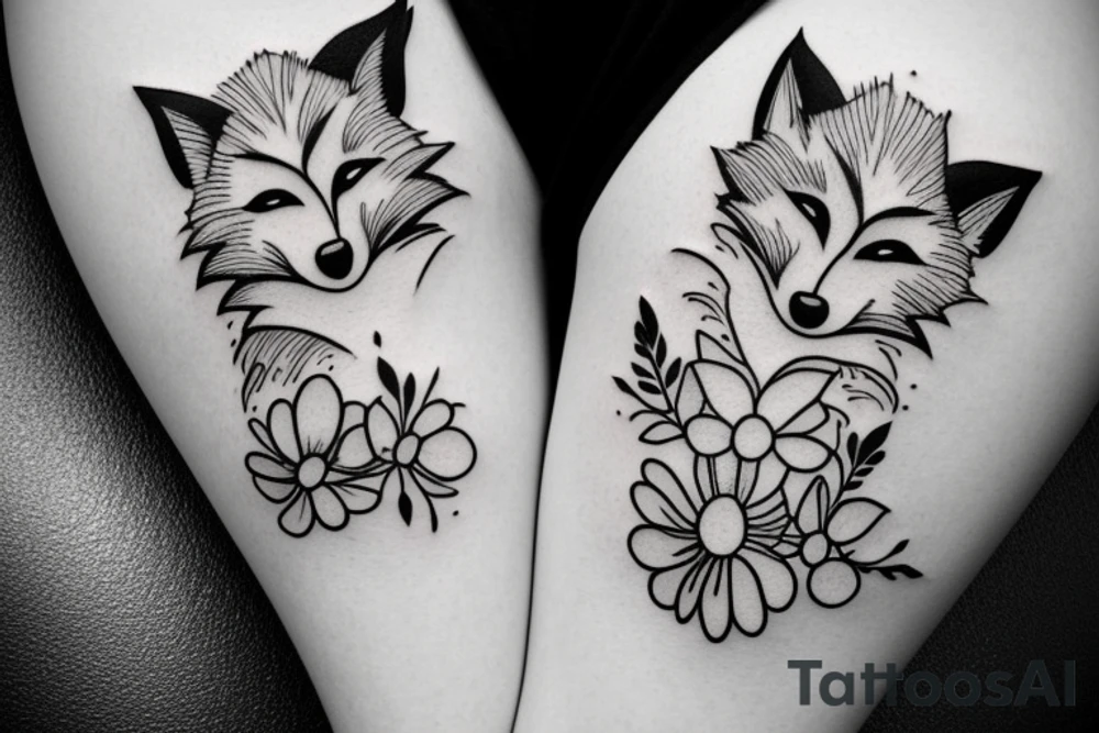 fox with flower 3 tattoo idea