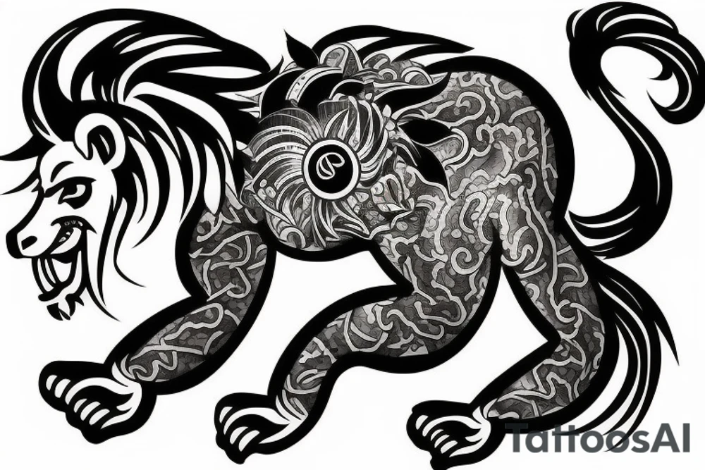 japanese style lion, horse, and monkey tattoo idea