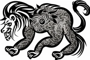 japanese style lion, horse, and monkey tattoo idea
